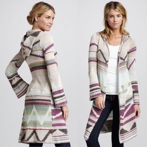 Free People Lima Aztec Cotton/Wool Drape Front Hooded Duster Cardigan Cardigan M